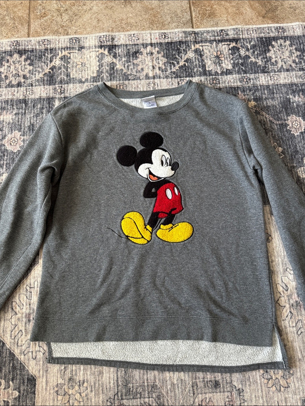 Disney Gray Sweatshirt with Embroidered Mickey Graphic